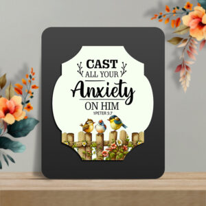 1Peter 5:7 Glow Cast Stone Wall Frame