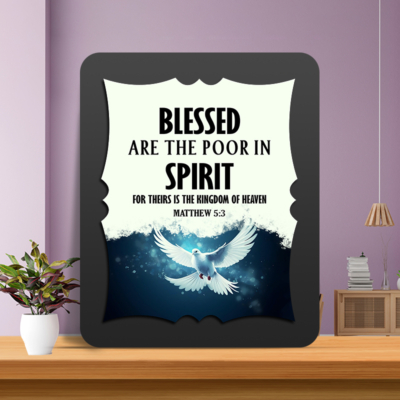 Matthew 5:3 Glow Cast Stone Wall Frame